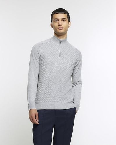 River Island Diagonal Half Zip Sweater - Gray