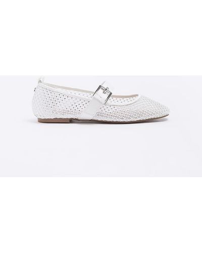 River Island White Mesh Studded Mary Jane Ballet Court Shoes