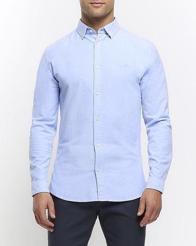River Island Blue Muscle Fit Oxford Smart Shirt - White