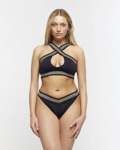 River Island Black Sequin Elastic Halter Bikini Top