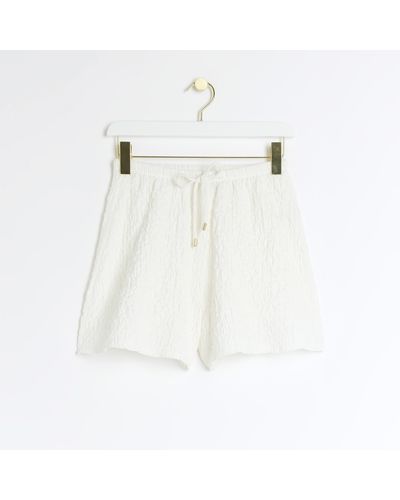 River Island Pull On Textured Shorts - White