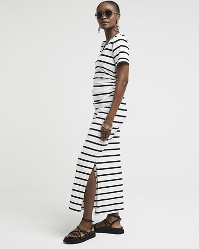 River Island White Stripe Ruched T-shirt Midi Dress