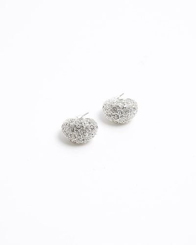 River Island Silver Diamante Chunky Hoop Earrings - White