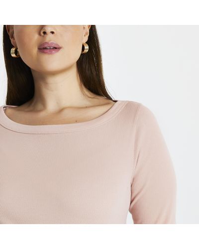 River Island Plus Pink Long Sleeve Boat Neck Top