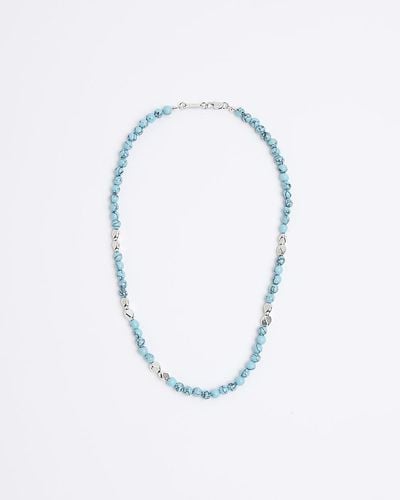 River Island Blue Metal Beaded Necklace