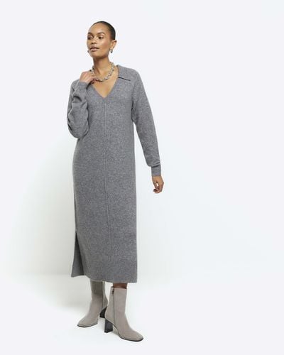 River Island Collared Sweater Midi Dress - Grey