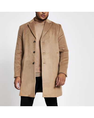 River Island Big And Tall Single Breasted Overcoat - Brown