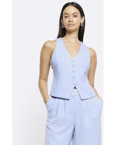 River Island Blue Button Front Waistcoat - White
