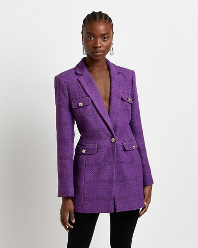 River Island Purple Boucle Tailored Blazer