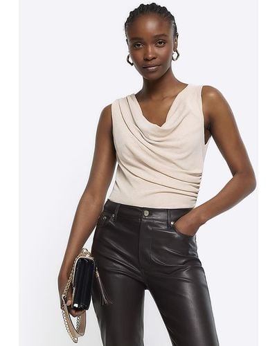 River Island Stone Cowl Neck Tank Top - Natural