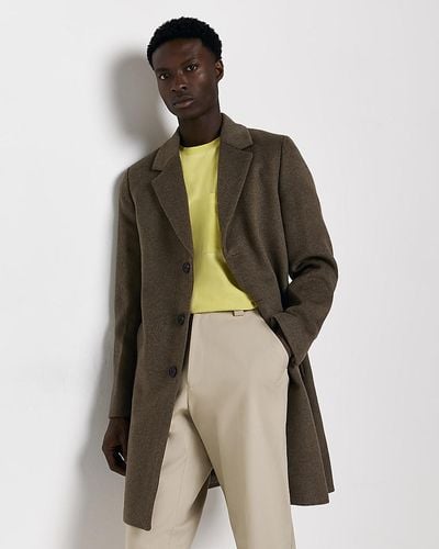 River Island Twill Button Through Overcoat - Brown