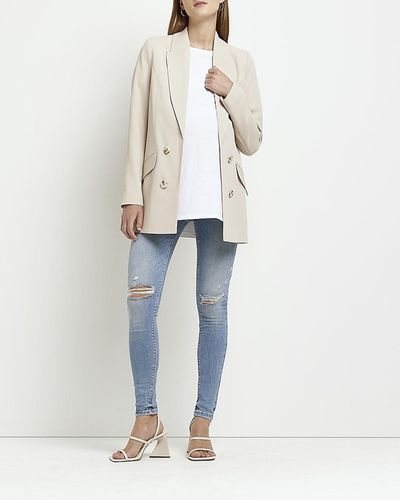 River Island Blue Mid Rise Maternity Ripped Skinny Jeans - White