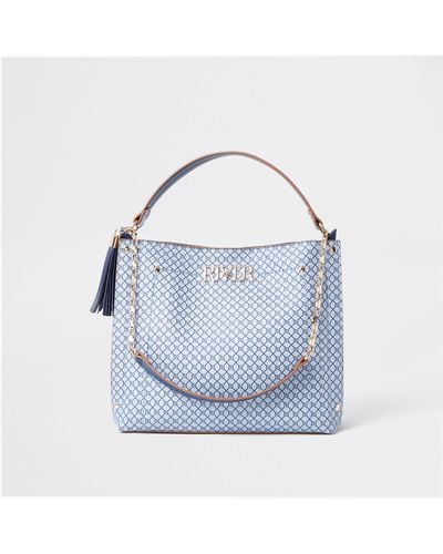 River Island 'river' Gold Chain Slouch Bag - Blue