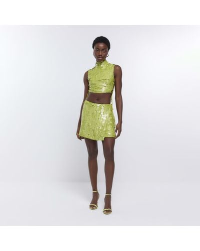 River Island Sequin Wrap Mini Skirt - Green