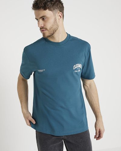 River Island Green Regular Fit Embossed Graphic T-shirt - Blue