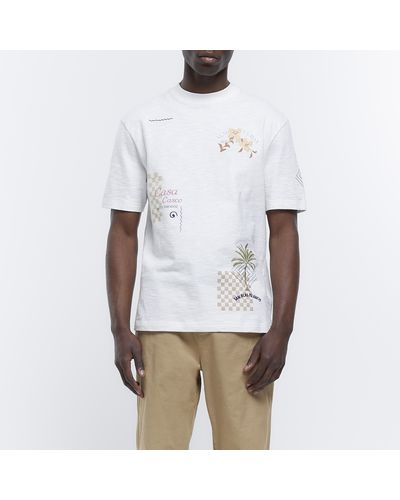 River Island Ecru Regular Fit Graphic Prints T-shirt - White