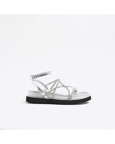 River Island Diamante Strappy Sandals - White