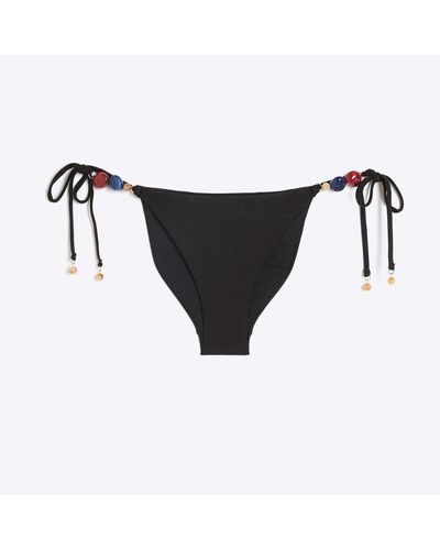 River Island Black Beaded Tie Side Bikini Bottoms
