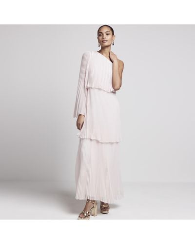 River Island Pink Plisse One Shoulder Maxi Dress - White
