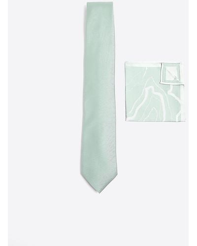 River Island Green Tie And Floral Handkerchief Set - Blue