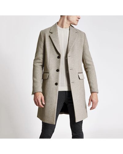River Island Light Single Breasted Wool Overcoat - Brown