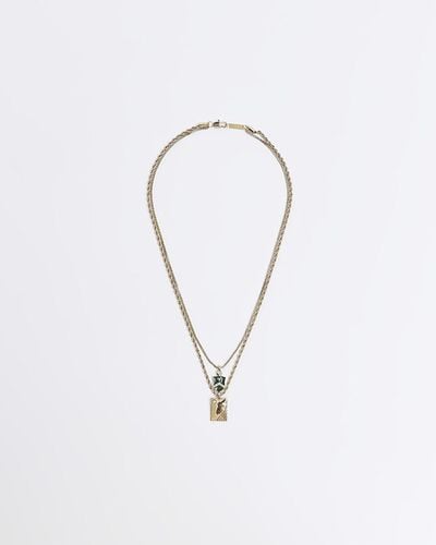 River Island Colour Shield And Tag Multirow Necklace - Metallic