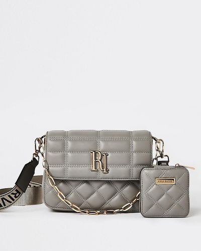 River Island Gray Quilted Cross Body Bag