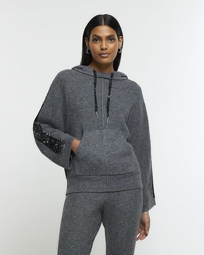 River Island Gray Knitted Sequin Hoodie