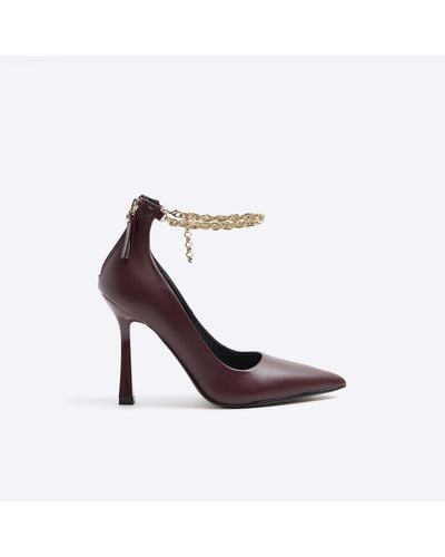 River Island Red Chain Strap Heeled Court Shoes - White