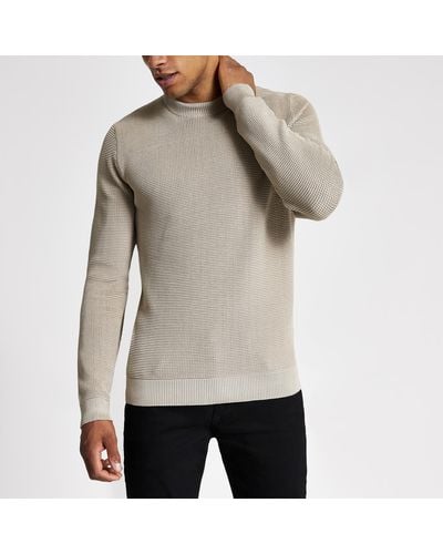 River Island Stone Long Sleeve Slim Fit Knit Sweater - Grey
