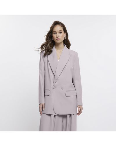 River Island Grey Double Breasted Relaxed Blazer - Purple
