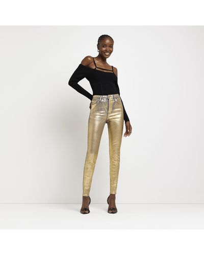 River Island Gold Coated High Waisted Skinny Jeans - White