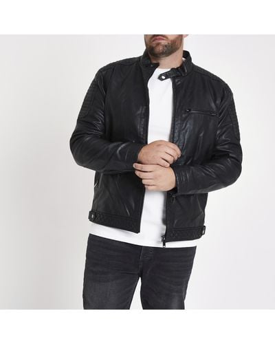 River Island Big And Tall Faux Leather Racer Jacket - Black