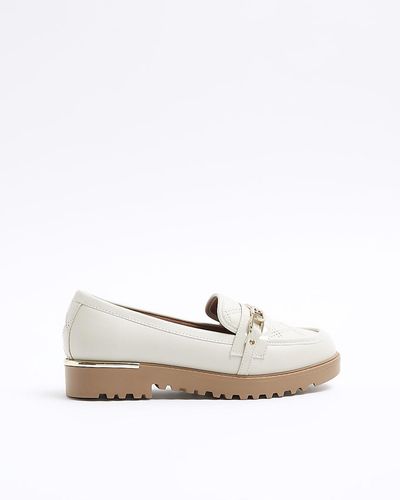 River Island Cream Quilted Chain Loafers - White