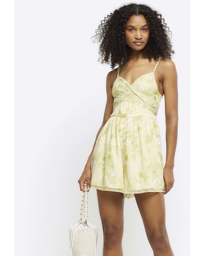River Island Yellow Floral Crossed Playsuit