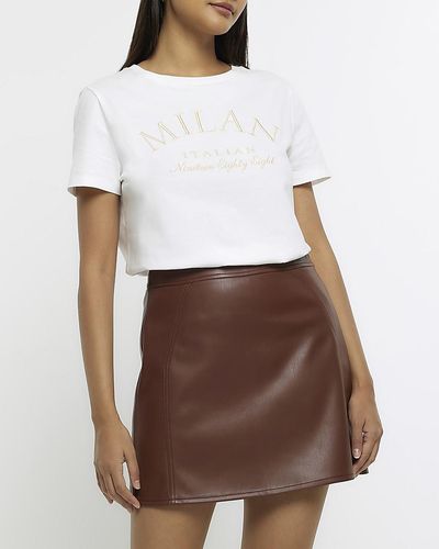 River Island Faux Leather Mini Skirt - White