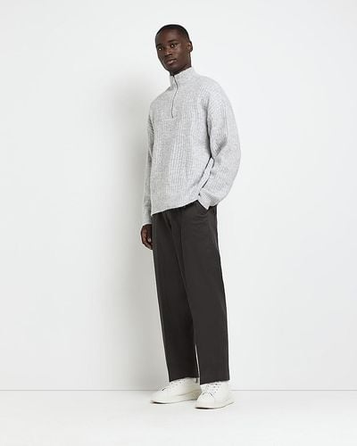 River Island Gray Oversized Fit Ribbed Half Zip Sweater - White