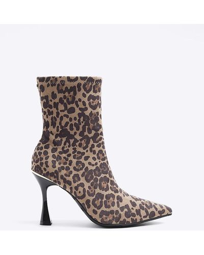River Island Brown Wide Fit Leopard Print Heeled Boots - White