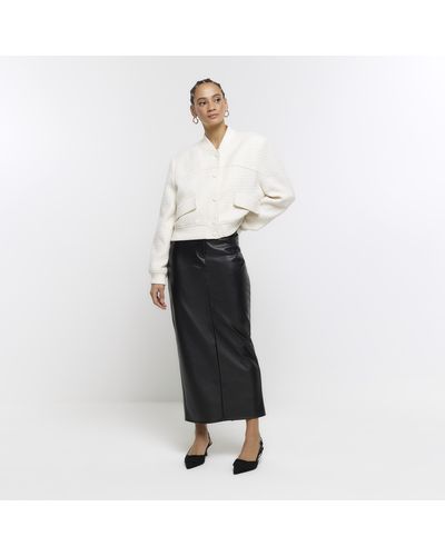 River Island Black Faux Leather Tailored Maxi Skirt - White