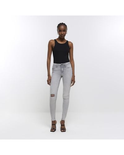 River Island Grey Ripped Molly Super Skinny Jeans