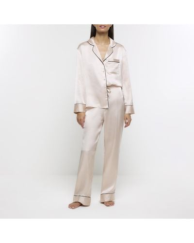 River Island Satin Embellished Pyjama Trousers - White