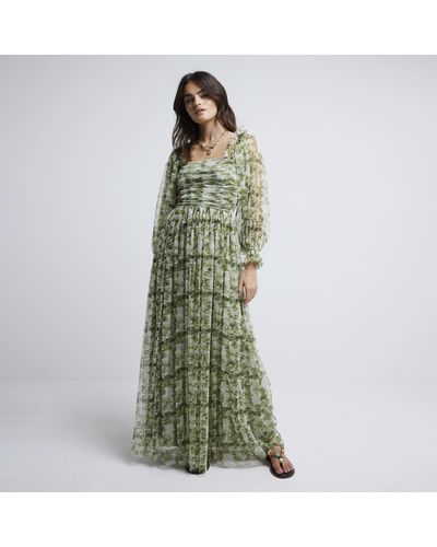 River Island Printed Tulle Maxi Dress - Green