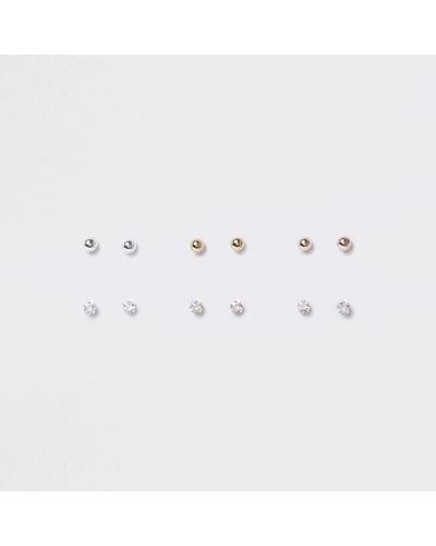 River Island Metal Stud Earrings Multipack - White