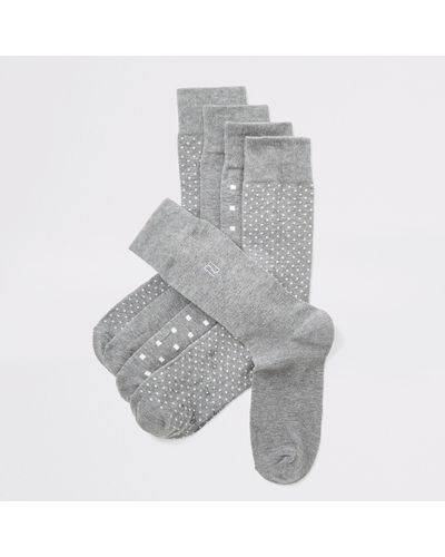 River Island Spot Printed Ri Socks 5 Pack - Grey
