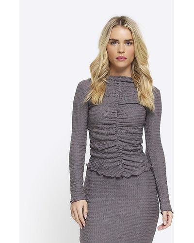 River Island Petite Gray Ruched Long Sleeve Top