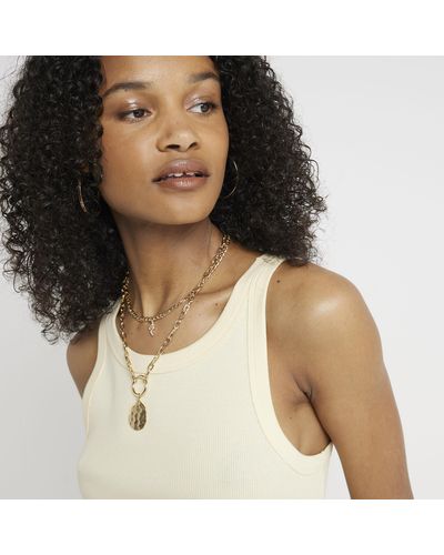 River Island Gold Snake Pendant Multirow Necklace - Natural