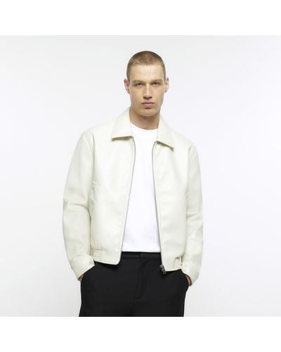 River Island Ecru Regular Fit Faux Leather Jacket - White