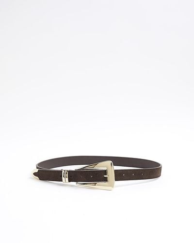 River Island Brown Suede Chunky Buckle Belt - White