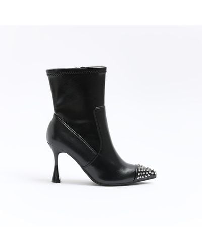 River Island Black Studded Heeled Ankle Boots