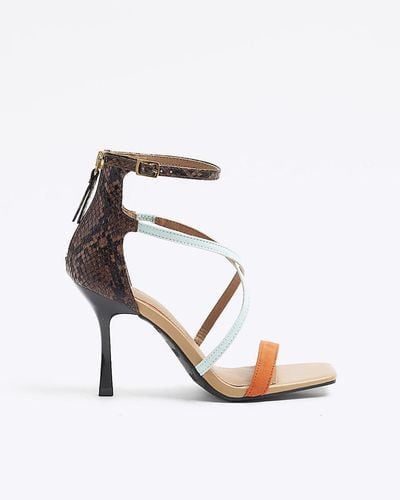 River Island Brown Closed Back Strappy Heeled Sandals - White